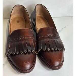 Frye Womens Emory Leather Kiltie Fringe Loafers Slip-On Penny Shoes Brown Size 8
